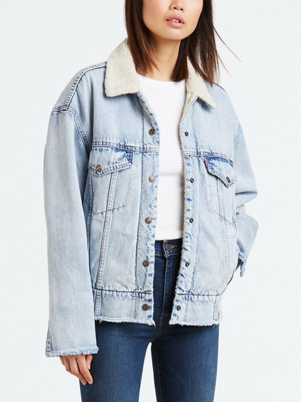Levi’s Killing Me Softly Oversized Sherpa Trucker Denim Jean Jacket - XS